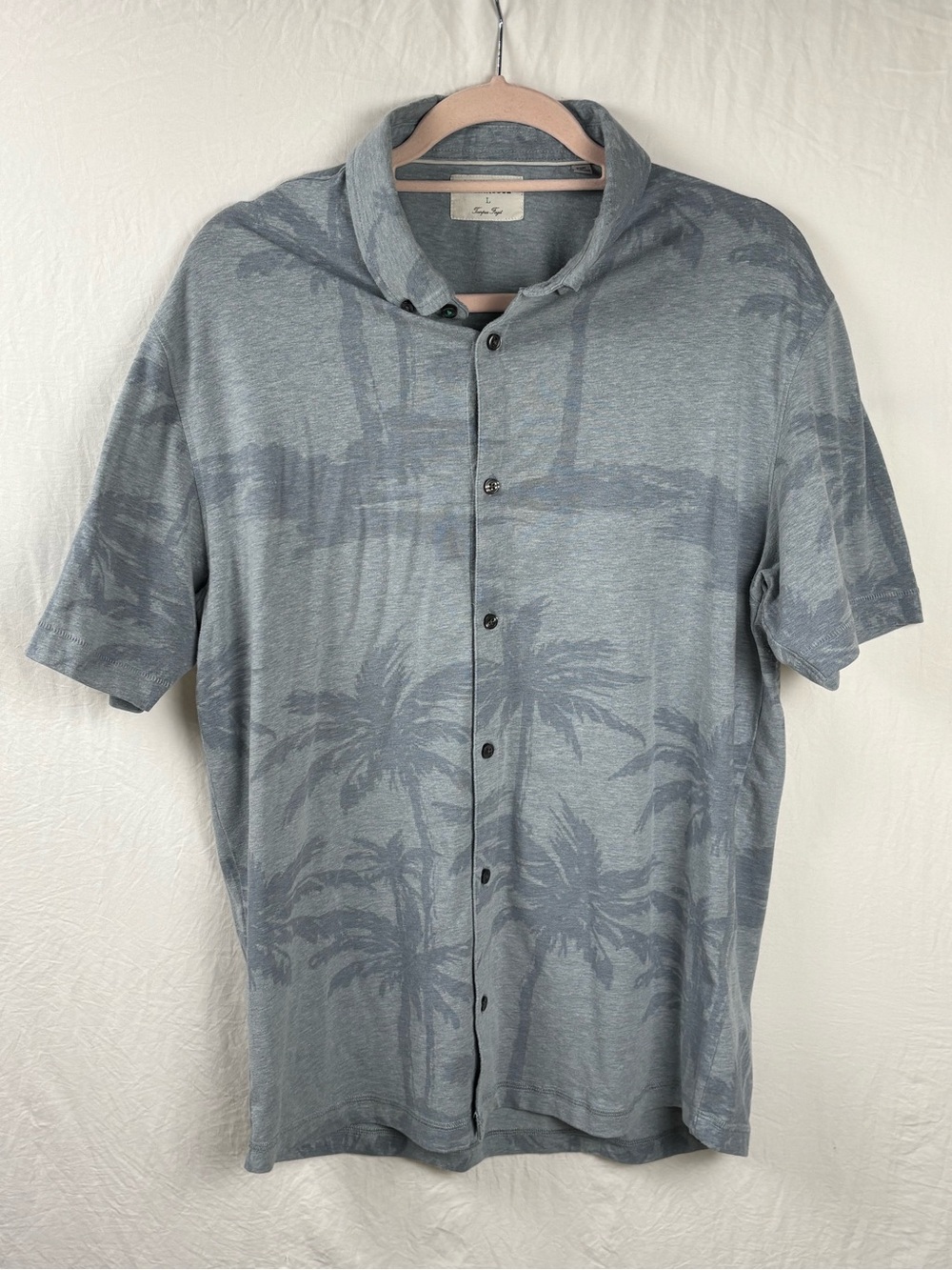 Linksoul men’s large ⛳️ Blue-Gray Palm Print Short Sleeve Button-Down Shirt